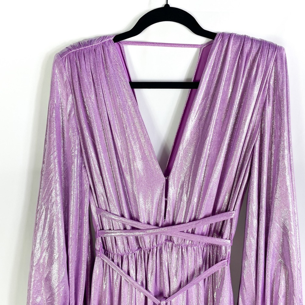 Bronx & Banco Zoe Lame Gown Maxi Dress Purple Lilac Plunge Slits Sz 4 US / Small - Picture 11 of 16